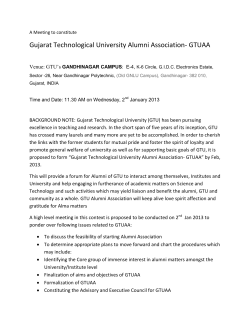 "Meeting to form GTU Alumni Association at GTU Gandhinagar campus at 11.30 AM on Wednesday, 2nd January 2013; All the Principals/ Directors/ Heads of the departments are invited."