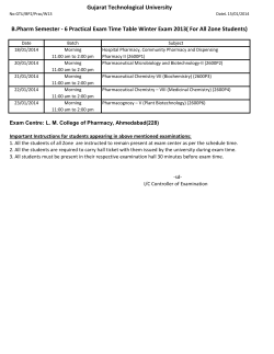 B.Pharm Sem -6 Practical Exam Time Table Winter Exam 2013 (For all zone Students)