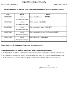 B.Pharm Sem -4 Practical Exam Time Table Winter Exam 2013 (For all zone Students)