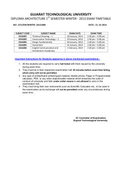 Diploma Architecture 1st Semester Winter - 2013 Exam Timetable
