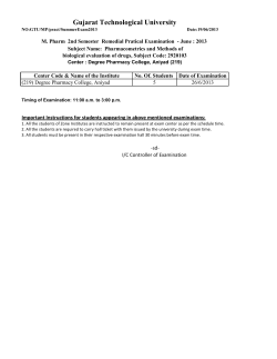 M. Pharm 2nd Semester Remedial Pratical Summer Exam 2013 Pharmacometrics and Methods of biological evaluation of drugs(2920103)