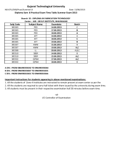 Diploma Sem -8 Practical Exam Time Table Summer Exam 2013(Branch 55 : DIPLOMA IN FABRICATION TECHNOLOGY) Center : 649 : SIR B.P.INSTITUTE, BHAVNAGAR