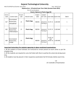 Diploma Sem &ndash; 8 Practical Exam Time Table (Summer Exam 2013) (For All Zone Students)Branch: Diploma in Plastic Engg (23)