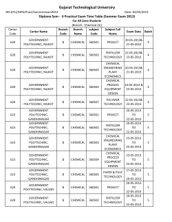 Diploma Sem - 6 Practical Exam Time Table Summer Exam 2013 (For Branch:Chemical for all Zone Student)