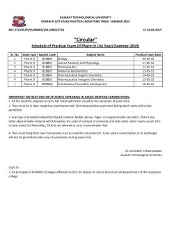 Schedule of Practical Exam Of Pharm D (1st Year) (Summer-2015)