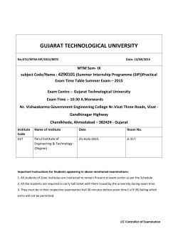 MTM Sem- 9 subject Code/Name : 4290101 (Summer Internship Programme (SIP))Practical Exam Time Table Summer Exam &ndash; 2015
