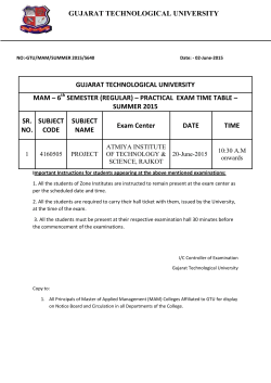 MAM &ndash; 6th SEMESTER (REGULAR) &ndash; PRACTICAL EXAM TIME TABLE &ndash;SUMMER 2015