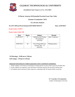 M Pharm. Semester-III Remedial Practical Exam Time Table (Summer Examination- 2015) For all Zone Students
