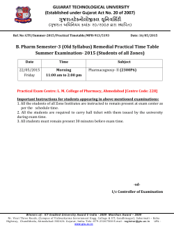 B. Pharm Semester-3 (Old Syllabus) Remedial Practical Time Table Summer Examination- 2015 (Students of all Zones)