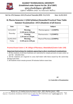 B. Pharm Semester-2 (Old Syllabus) Remedial Practical Time Table Summer Examination- 2015 (Students of all Zones)