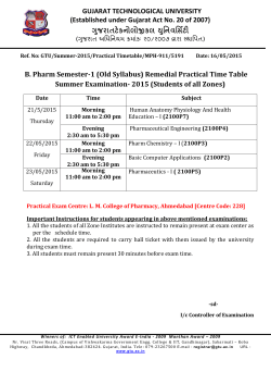 B. Pharm Semester-1 (Old Syllabus) Remedial Practical Time Table Summer Examination- 2015 (Students of all Zones)