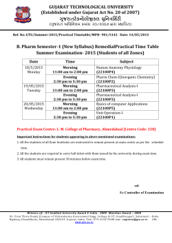 B. Pharm Semester-1 & 3 (New Syllabus) Remedial Practical Time Table Summer-2015 Exam