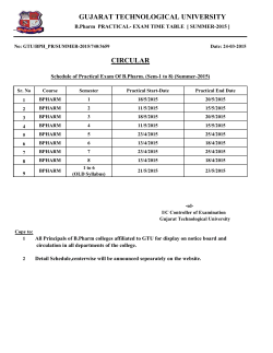 Schedule of Practical Exam of B. Pharm. (Sem-1 to 8) (Summer-2015)