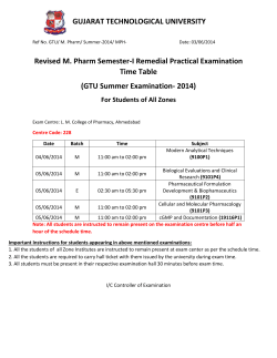 M. Pharm Semester -1 Practical Exam Time Table Summer Exam 2014(For all Zone Students)