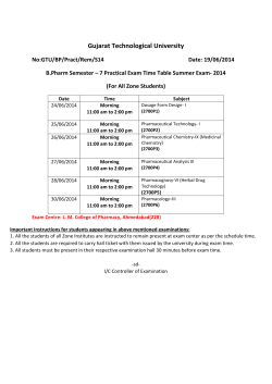 B. Pharm Semester -7 Practical Exam Time Table Summer Exam 2014(For All Zone Students)