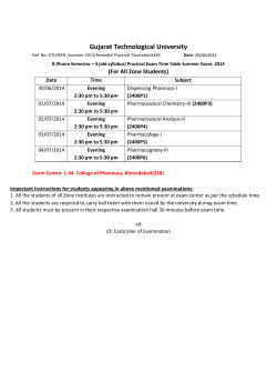 B. Pharm Semester -4 (Old Syllabus) Practical Exam Time Table Summer Exam 2014(For All Zone Students)