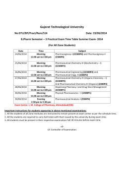 B. Pharm Semester -3 Practical Exam Time Table Summer Exam 2014(For All Zone Students)