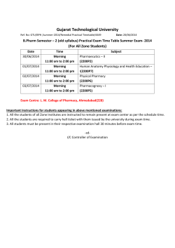 B. Pharm Semester -2 (Old Syllabus) Practical Exam Time Table Summer Exam 2014(For All Zone Students)