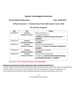 B. Pharm Semester -1 Practical Exam Time Table Summer Exam 2014(For All Zone Students)