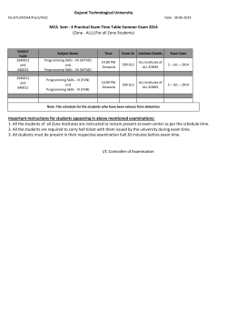 MCA sem 4- Regular Special exam for the students who have been released from detention SUMMER 2014(For all Zone Students)