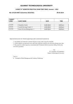 B.HMCT 6th SEMESTER PRACTICAL EXAM TIME TABLE- Summer – 2014