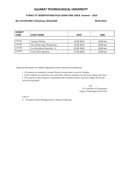 B.HMCT 4th SEMESTER PRACTICAL EXAM TIME TABLE- Summer – 2014