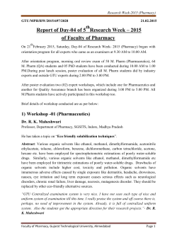 Review of Day-04 of 5thResearch Week &ndash; 2015 of Faculty of Pharmacy
