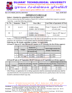 Overall schedule for submission of Term / Semester Fees for Batch 2013.