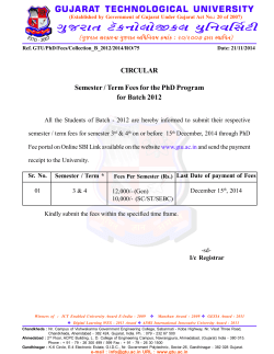 PhD Batch - 2012 : Submission of Third & Fourth Semester Fee