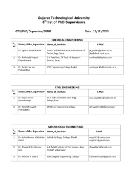 8th list of PhD Supervisors