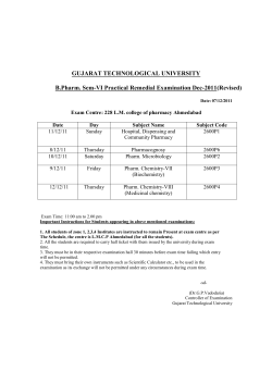 Time Table - B.Pharm Sem IV VI Practical (Remedial) Examination Dec.2011