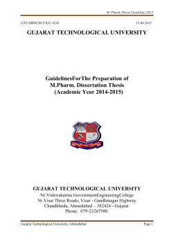 Guidelines For The Preparation of M. Pharm. Dissertation Thesis (Academic Year 2014-2015)