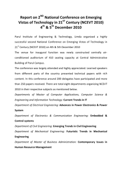Report on 2nd National Conference on Emerging Vistas of Technology in 21st Century (NCEUT-2011) 4th 5th December,2010
