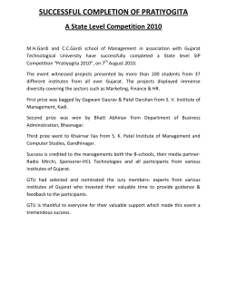 M.H Gardi School of Management C.C Gardi Institute of Management Successful Completion Of Pratiyogita. A State Level SIP Competition 2010