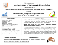 Atmiya Institute of Technology Science, Rajkot in association with Academy for Innovative Developments in Education (AIDE), Bangalore presents Skills Enrichment Program &ndash; A Strive for Excellence on April 29th &ndash; 30th May 1st, 2012