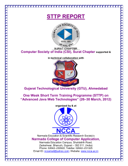 Gujarat Technological University (GTU), Ahmedabad One Week Short Term Training Programme (STTP) on &ldquo;Advanced Java Web Technologies&rdquo; (26&ndash;30 March, 2012),Narmada College of Computer Application