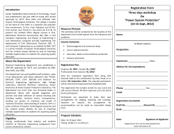 Three days Workshop On &ldquo;Power System Protection&rdquo; (13-15 Sept, 2012) Sardar Vallabhbhai Patel Institute of Technology (SVIT), Vasad