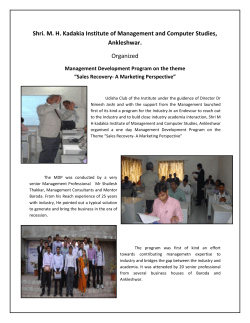 MDP on 'Sales Recovery: A Marketing perspective' at Shri M H Kadakia Inst of Mgmt and Computer Studies, Ankleshwar