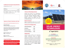 One day National Seminar on Solar Energy Technologies on 6th April 2013 organized by Gujarat Power Engineering and research Institute