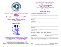 Narmada College of Computer Application in association with Computer Society of India is organizing Five-days long well crafted and focused FDP on &ldquo;Active Teaching Learning Strategies&rdquo; 22&ndash;26 April, 2013.