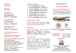 Sankalchand Patel College of Engineering, Visnagar organize National Seminar on &ldquo;Advances in Hydrology & Water Resources Engineering&rdquo; during 17 - 18th October, 2013