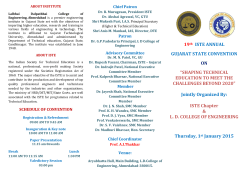 19th ISTE ANNUAL GUJARAT STATE CONVENTION ON &ldquo;SHAPING TECHNICAL EDUCATION TO MEET THE CHALLENGES BEYOND 2020&rdquo; Jointly Organized By:ISTE Chapter & L. D. COLLEGE OF ENGINEERING on dated 1st January 2015 ,Thursday