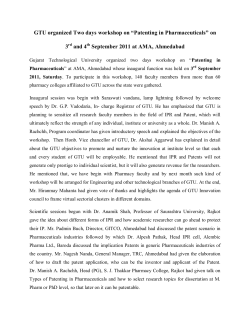 GTU organizes Two days workshop on &ldquo;Patenting in Pharmaceuticals&rdquo; on 3rd and 4th September 2011 at AMA, Ahmedabad