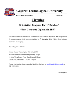 Orientation Program for first Batch of Post Graduate Diploma in IPR course scheduled on 5th September 2014, Friday at GTU, Chandkheda Campus