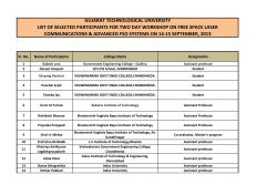 list of selected registered participants list for TWO DAY WORKSHOP ON FREE SPACE LASER COMMUNICATIONS & ADVANCED FSO SYSTEMS on 14-15th September, 2013.
