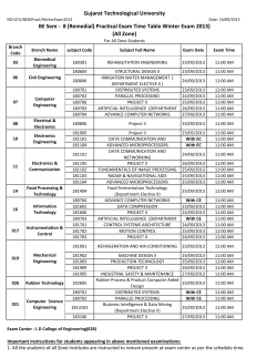 BE Sem - 8 (Remedial) Practical Exam Time Table Winter Exam 2013