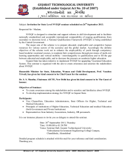 Invitation for NVEQF Seminar on 26th Sept at GTU Chandkheda, Guest of honours Dr SS Mantha; Chairman AICTE