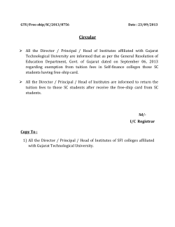 Exemption from tution fees to SC students those having Freeship card in SFI colleges affiliated with GTU