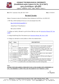 Extension in dates for Enrollment forms Submission for BE Sem. I & D2D-2013