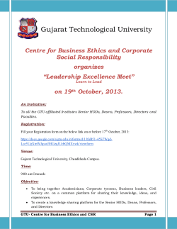 Invitation to the all GTU affiliated Institutes Senior HODs, Deans, Professors, Directors and Faculties: GTU Centre for Business Ethics and CSR organizes "Leadership Excellence Meet" on 19th October, 2013